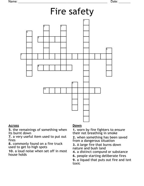 Fire Safety Crossword WordMint