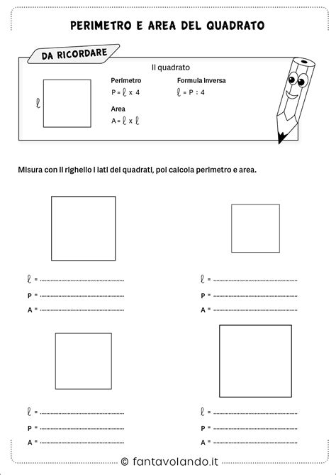 Schede Di Geometria Il Quadrato Perimetro E Area Fantavolando