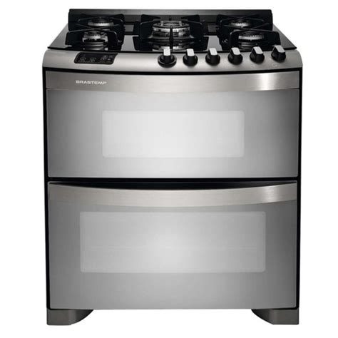 Fogão Piso 5 Bocas Brastemp Ative Top Glass Duplo Forno Inox BFD5VAR