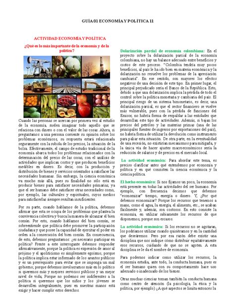 01 GUÍA DE Economía Y Política PARA Estudiantes DEL Grado 11 - GUÍA 01