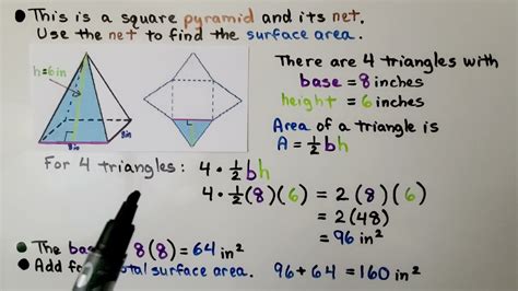 6th Grade Math 151b Surface Area Of A Pyramid Using A Net Youtube