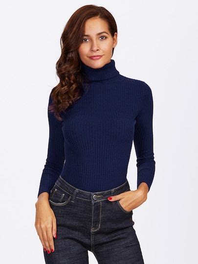 Shein Turtleneck Rib Knit Fitted Sweater Ribbed Knit Sweater Knitted