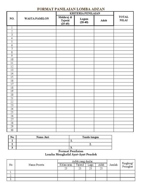 Format Penilaian Lomba Adzan Pdf