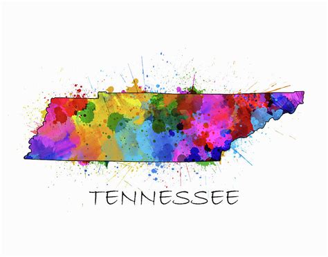 Tennessee Map Color Splatter Digital Art by Bekim M