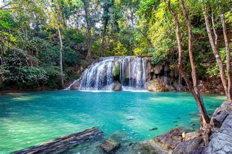 Free Photo Erawan Waterfall In Thailand Beautiful Waterfall With