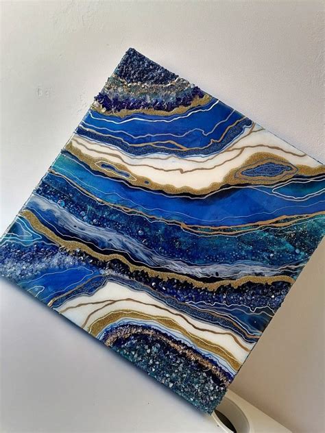 Large Square Blue And Gold Geode Wall Art Home Decor Etsy Wall Art