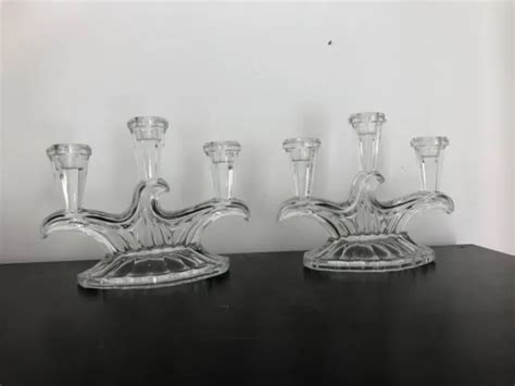 PAIRE DE CHANDELIERS en verre 3 bougeoirs vintage baroque candélabres