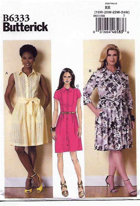 Butterick Sewing Pattern Womens Plus Size W W Easy Shirtwaist