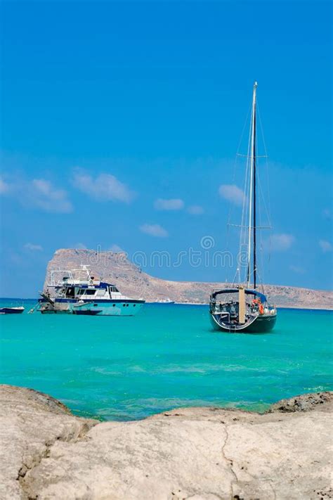 Sailboat in a Beautiful Bay. Mediterranean Islands Sailing. Turquoise Sea Stock Image - Image of ...