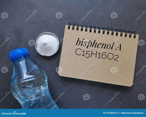 BPA Chemical Formula Of Bisphenol A With White Powder And Plastic