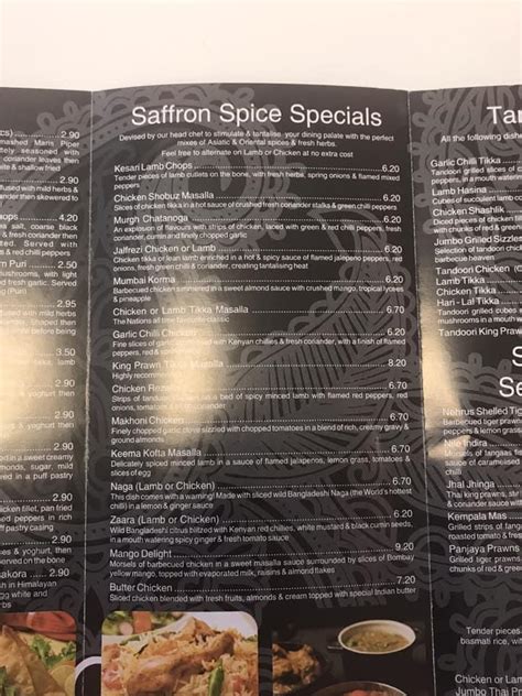 Menu at Saffron Spice, Sheffield, 1 Wortley Rd