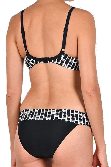 Naturana bikini overdel sort med hvidt print uden fyld med bøjle Hos Lohse
