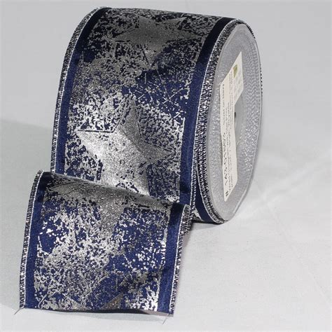 The Ribbon People Navy Blue And Silver Star Wired Craft Ribbon X