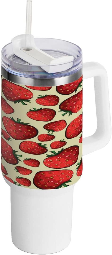 Skysonic 40oz Strawberry Pattern Tumbler With Lid And Straw Travel