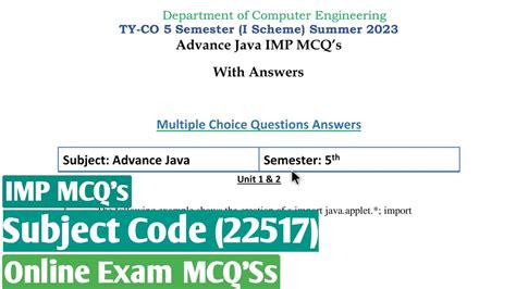 22517 Online Exam Mcqs With Answers Advance Java Important Mcqs