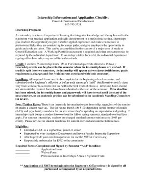 Fillable Online Academic Internship Program Application Checklist Fax