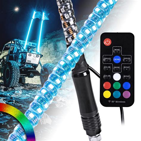 2pc 2ft Spiral LED Whip Lights For UTV ATV 21 Modes 20 Colors RF