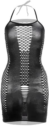 Vorifun Women Sexy Lingerie Fishnet Babydoll Mesh Mini Dress Chemise