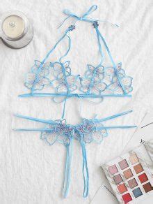 Halter Floral Crotchless Lingerie Set In BLUE ZAFUL 2024
