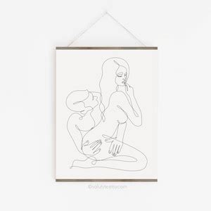 Naked Couple One Line Art Sex Scene Drawing Love Art Print Nude Line