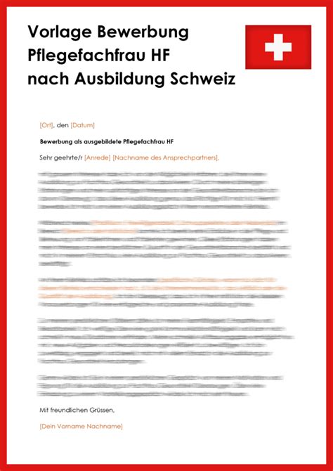 Vorlage Bewerbung Pflegefachfrau Hf Nach Ausbildung Schweiz