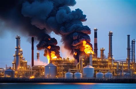 Premium Photo | Fire at an oil refinery Oil spill Explosion fire ...