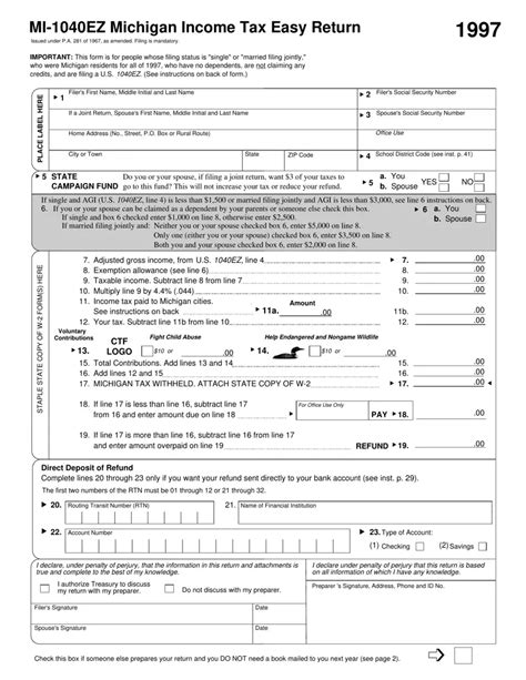 Mi 1040ez Form ≡ Fill Out Printable Pdf Forms Online