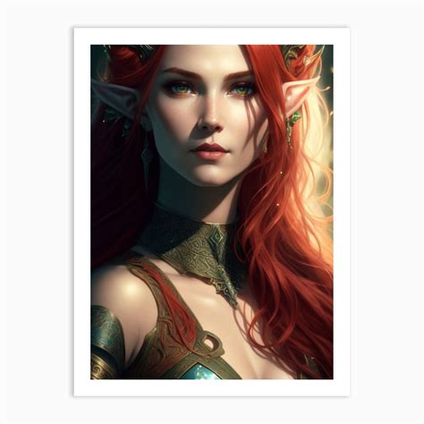 Beautiful Gorgeous Elf Woman Red Hair Viking Ag 3 Art Print By