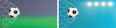 Soccer Goal Ball In Net Sport Field Team Banner With Grass Stadium