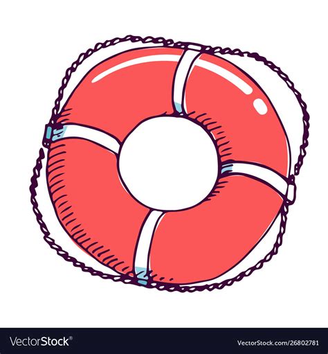 Life Buoy Red Color Hand Drawn Royalty Free Vector Image