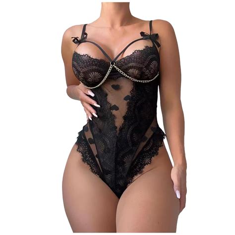 Womens Sexy Bodysuit Lingerie One Piece Babydoll V Neck Lace Teddy