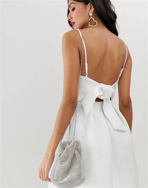 Asos Synthetic Asos Design Tall Bow Back Midi Prom Dress In White Lyst