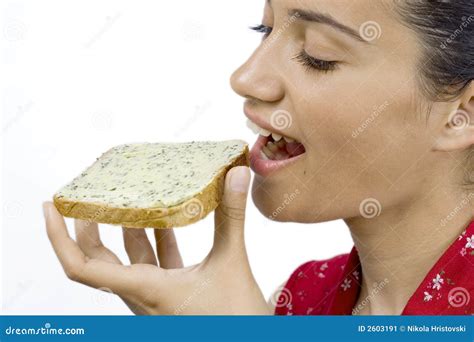 Girl Eating Slice Of Bread Stock Image Image Of Cute