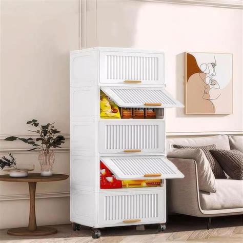 In H Plastic Movable Storage Cabinet Tier Flip Open Storage Box