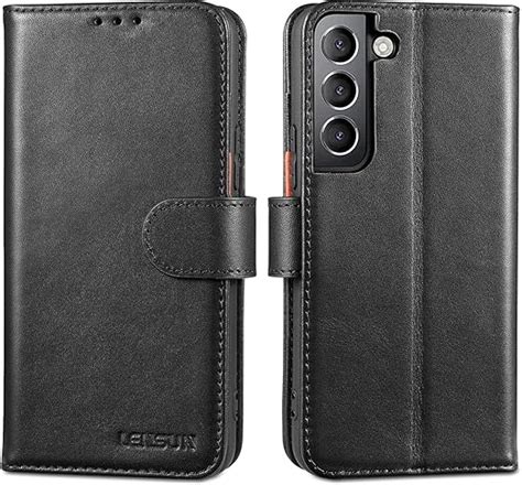 Lensun Wallet Case For Samsung Galaxy S22 Genuine Leather Cell Phone Flip Case