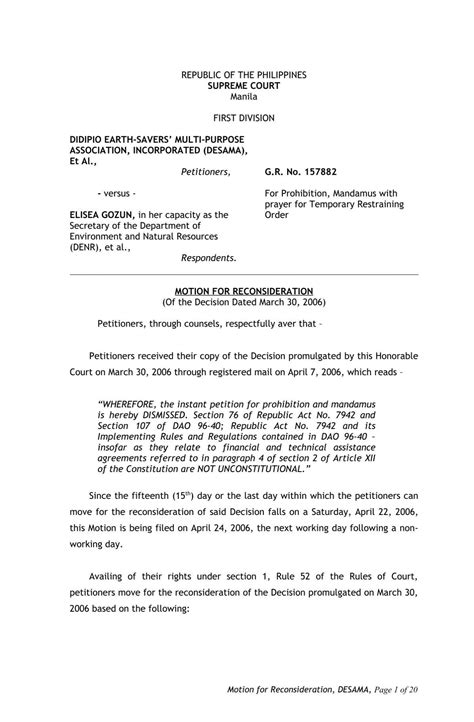 Motion For Reconsideration