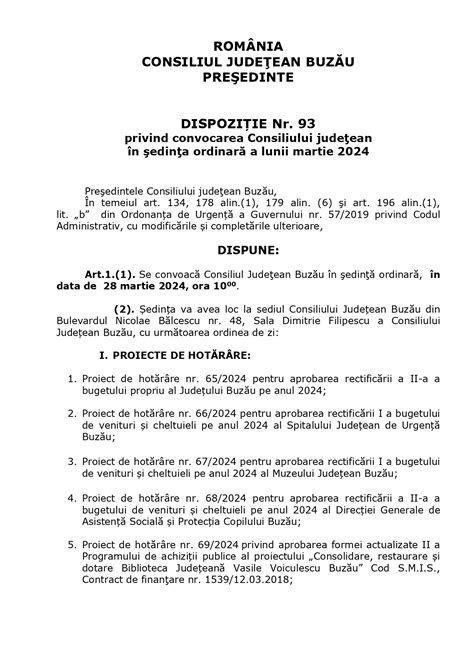 Ședință la Consiliul Județean Buzău Iată cele 24 de proiecte de pe