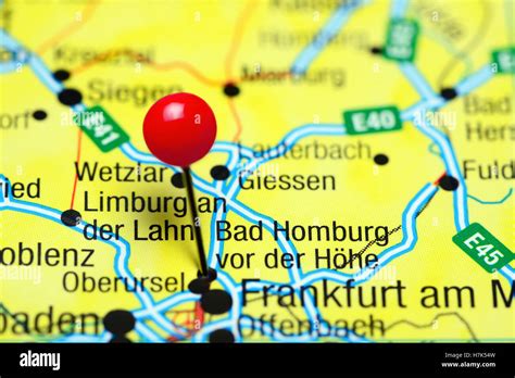 Bad Homburg vor der Hohe pinned on a map of Germany Stock Photo - Alamy