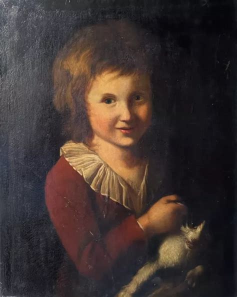 Tableau Ancien Portrait Jeune Fille Au Chat Enfant Peinture Me