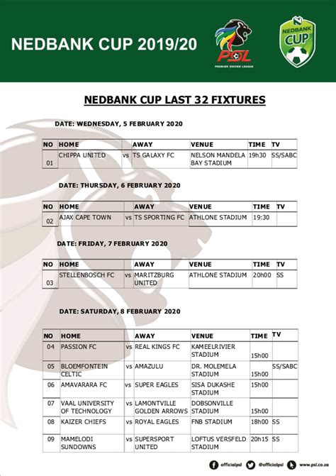 Nedbank Cup 2020 Last 32 Dates Venues Kick Off Times And Broadcast