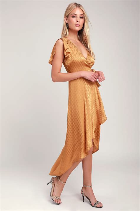 Band Of Gypsies Quinn Golden Yellow Wrap Dress High Low Dress Lulus