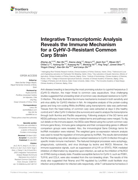 PDF Integrative Transcriptomic Analysis Reveals The Immune Mechanism