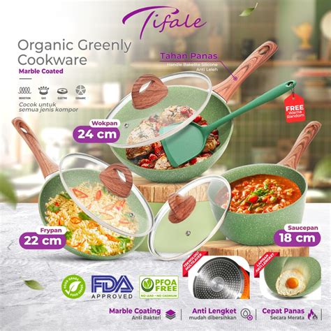 Jual Tifale Organic Greenly Set Cookware Marble Coated Anti Lengket