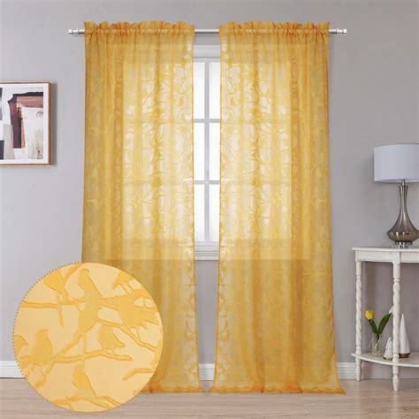 Amazon OVZME Birds Gold Yellow Sheer Curtains 108 Inches Long 2