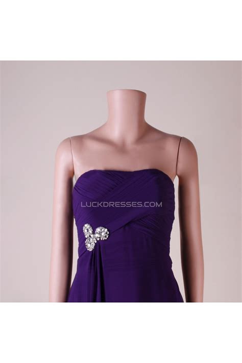 A Line Strapless Long Purple Chiffon Prom Evening Bridesmaid Dresses