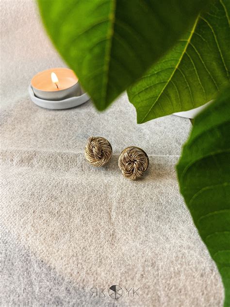 Macrame Boho Metallic Gold Button Earrings Silver Studs Etsy