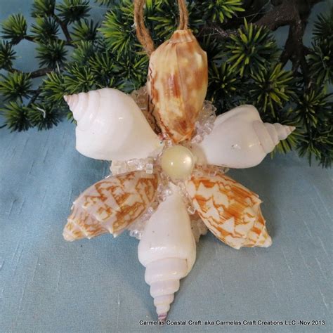 Sea Shell Ornament In White And Caramel By Carmelascoastalcraft