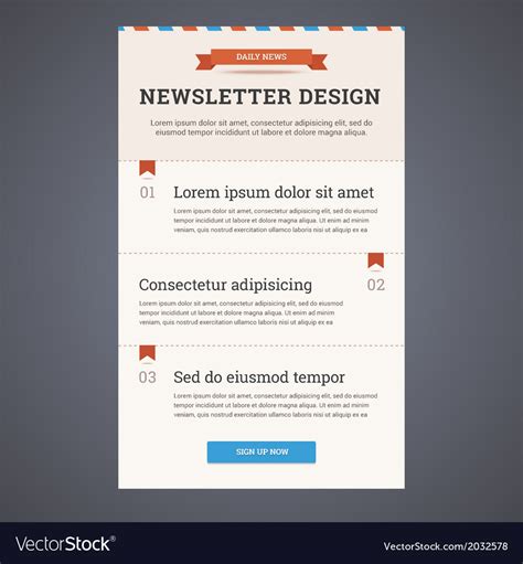 Newsletter Template Design With Sign Up Button Vector Image