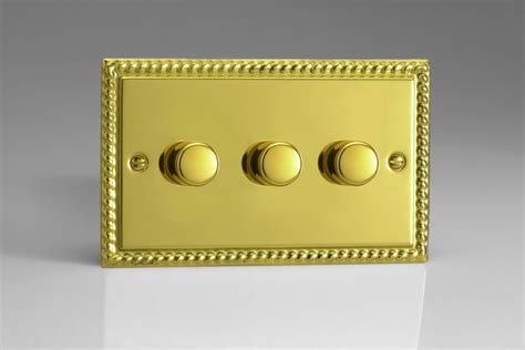 Varilight Classic Georgian Brass 3 Gang 2 Way Push Onoff Rotary Led Dimmer 3 X 0 120w 1 10