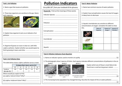 Sb9e Pollution And Indicator Species A3 Sheet Edexcel Single Biology